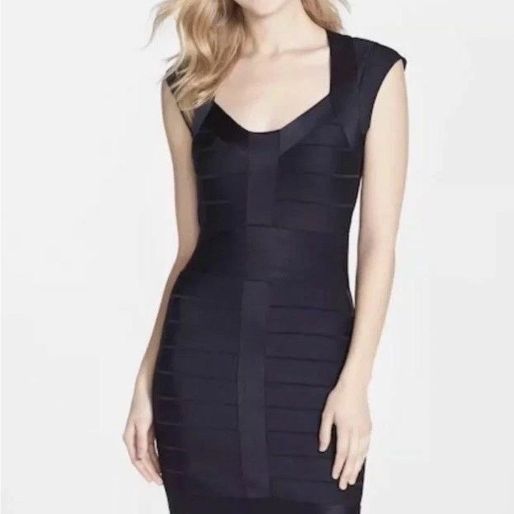 French Connection Miami Spotlight Black Ribbed Knit Dress 8